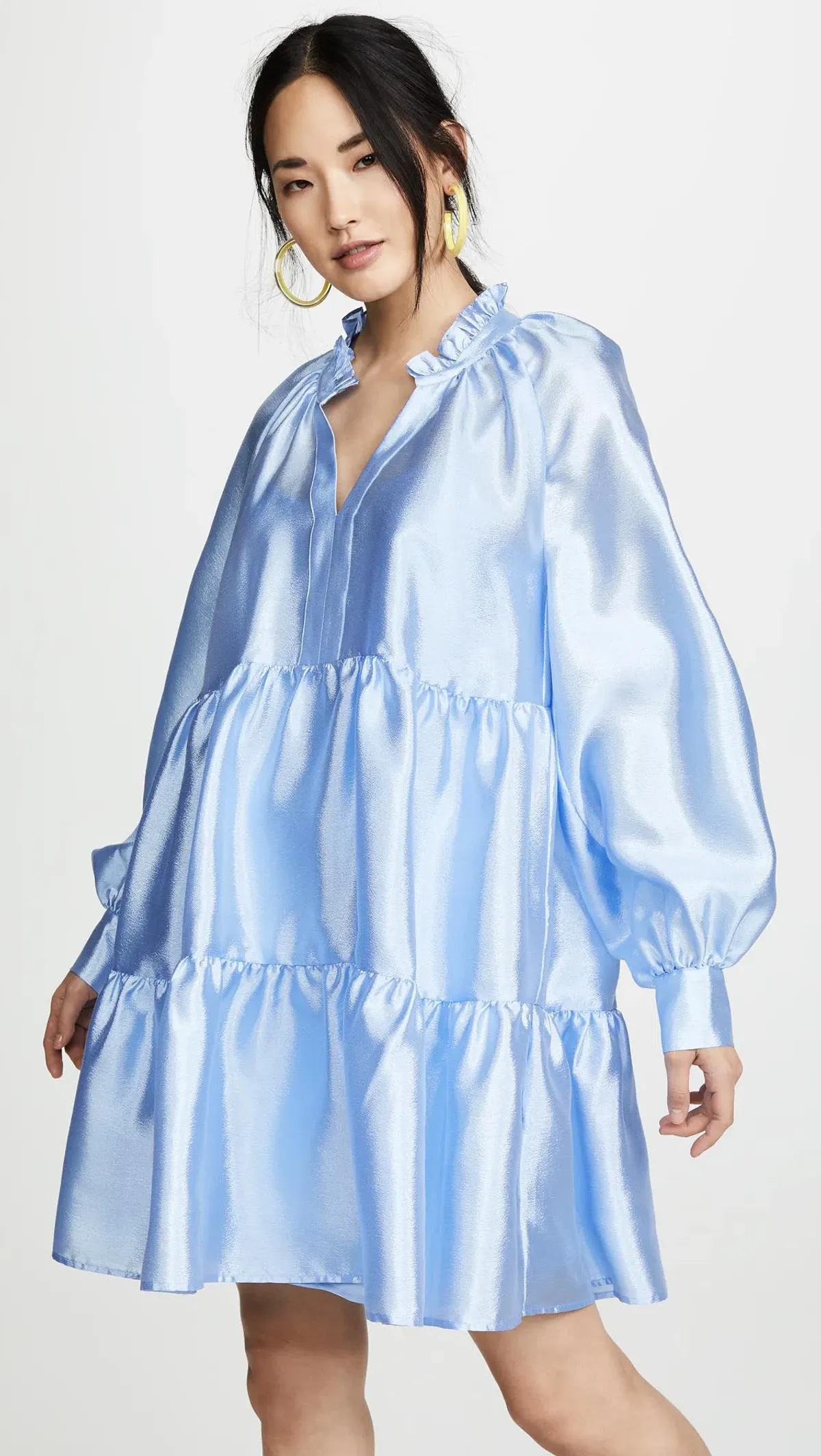 Stine Goya Jasmine Tiered Long Sleeve Shift Dress In Light Blue Size 12 - Image 4