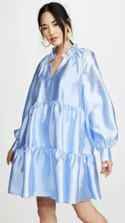 Stine Goya Jasmine Tiered Long Sleeve Shift Dress In Light Blue Size 12 for rent on The Volte - image 4