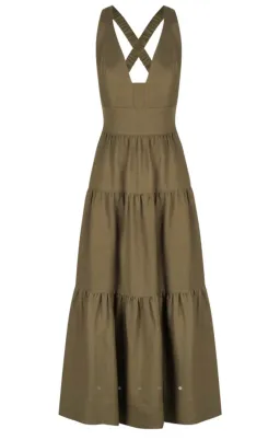 Shona Joy Juliana Linen Plunged Cross Back Midi Dress Green Size 8 for rent on The Volte - image 2