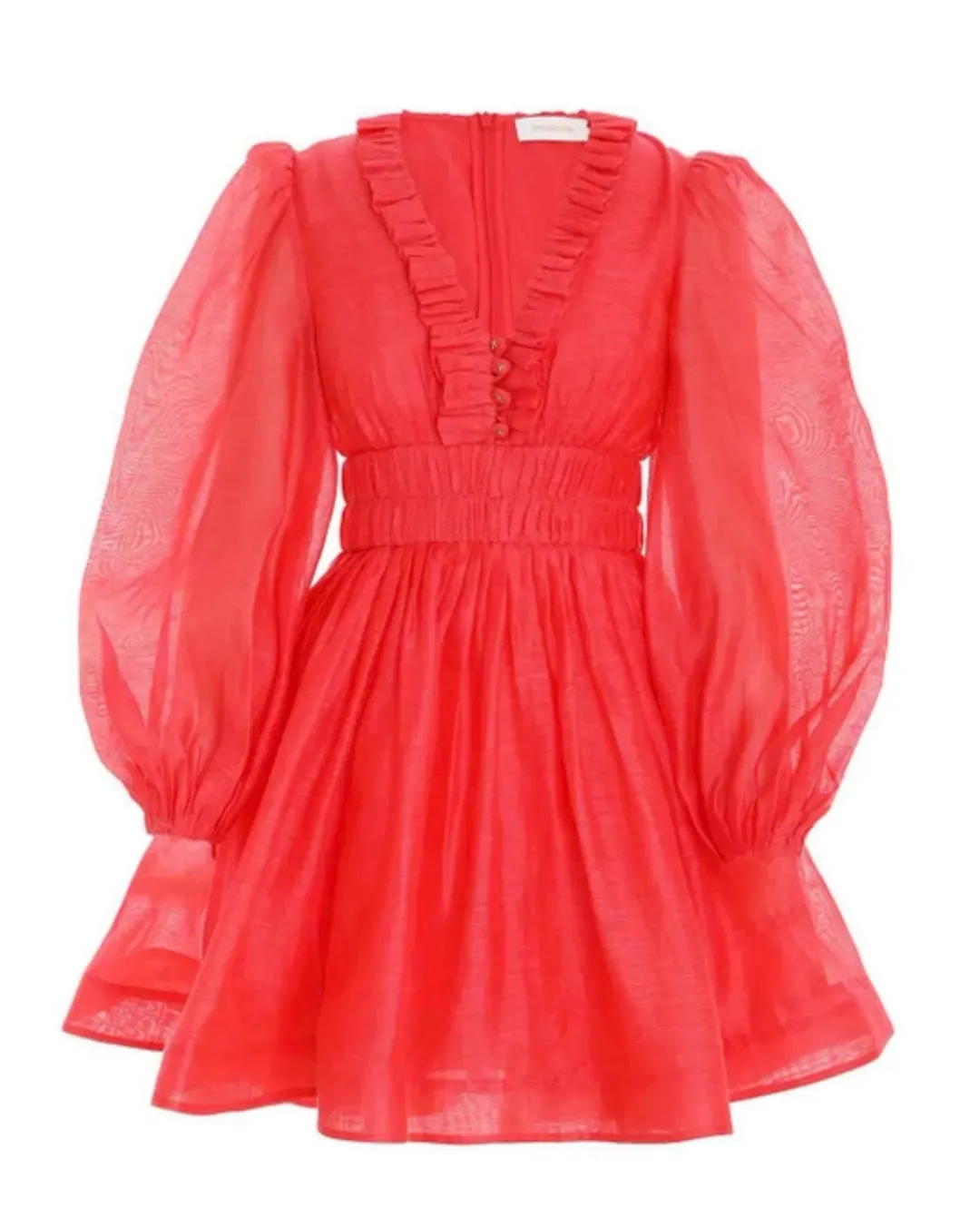 Zimmermann Prima Frill V Neck Mini Dress Tomato Size 8 for rent on The Volte - main image