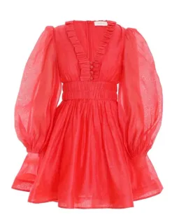 Zimmermann Prima Frill V Neck Mini Dress Tomato Size 8 for rent on The Volte - image 6