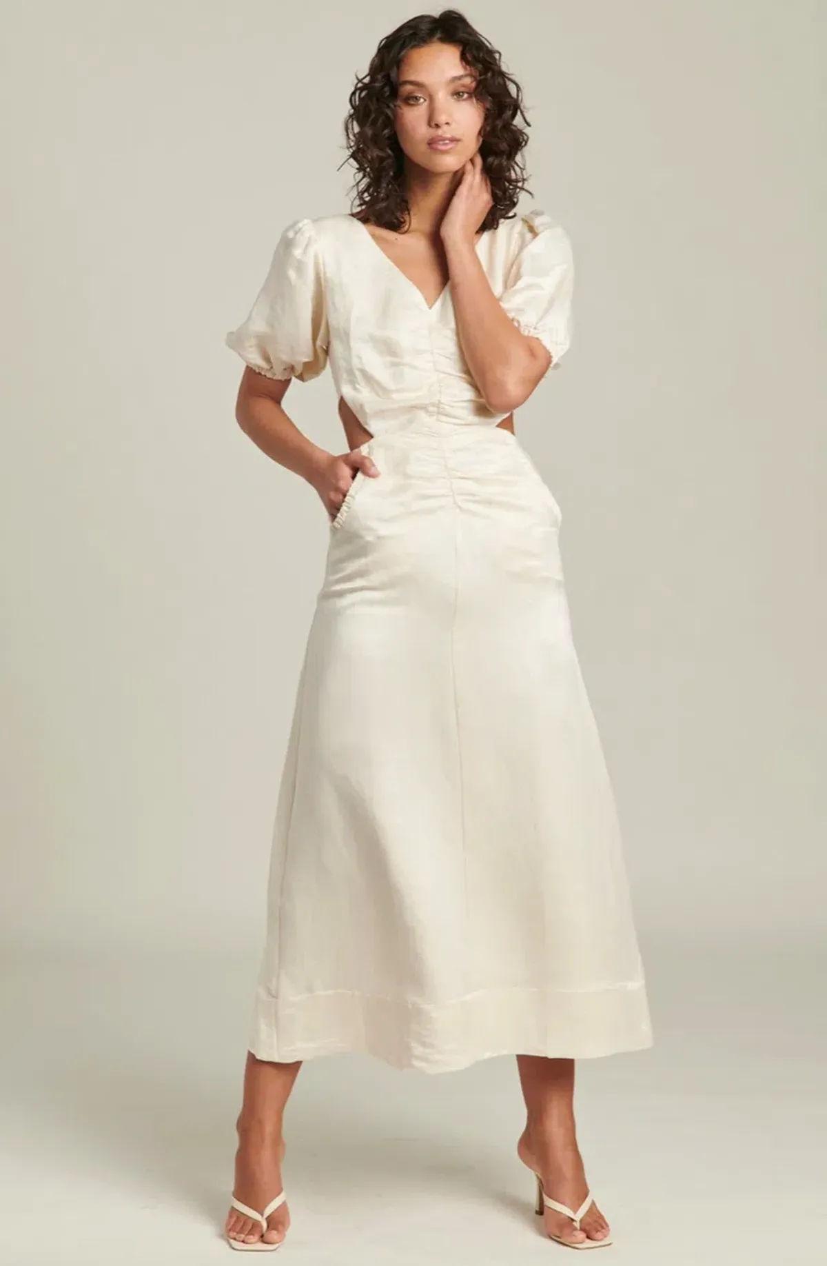 Ginia Indienne Silk Linen Midi Dress White Size 10 - Image 1