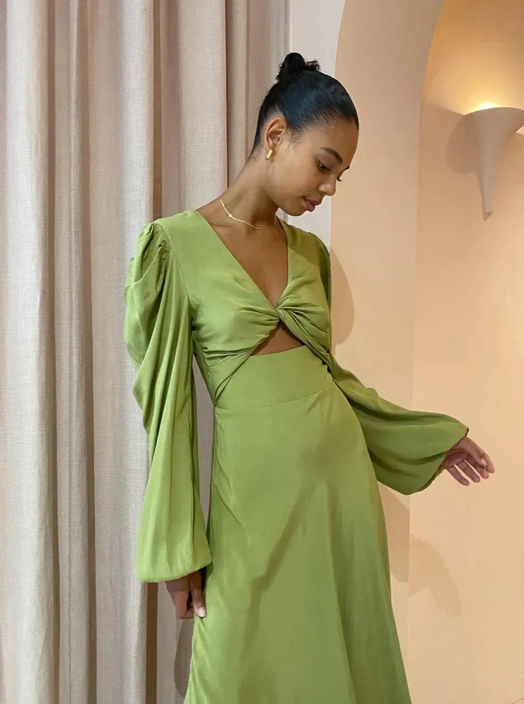 By Johnny Emily Twist Midi Dress Sea Green Size 8 for rent on The Volte - main image