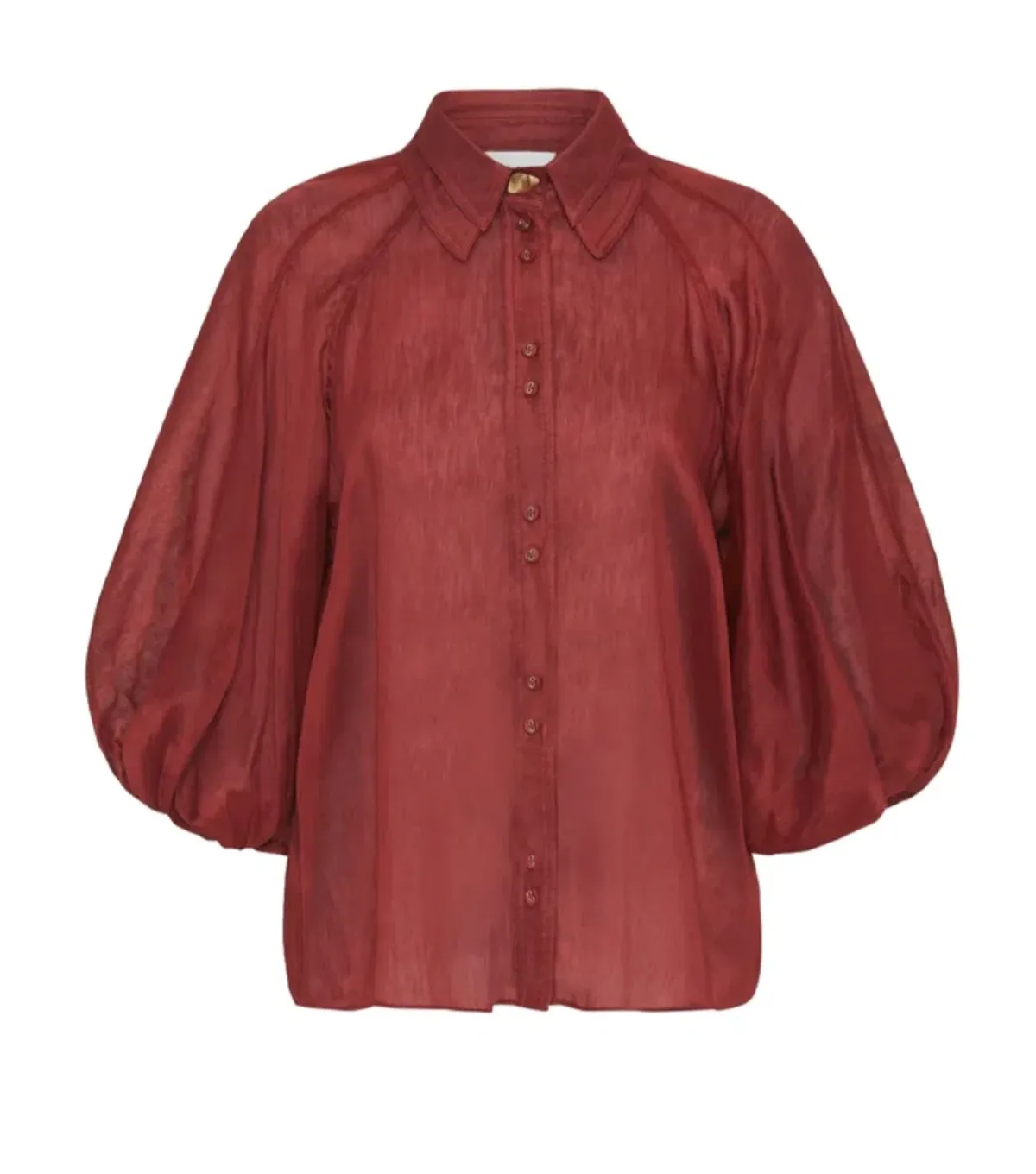 Aje Palms Puff Sleeve Shirt Burgundy Size 12 - Image 3