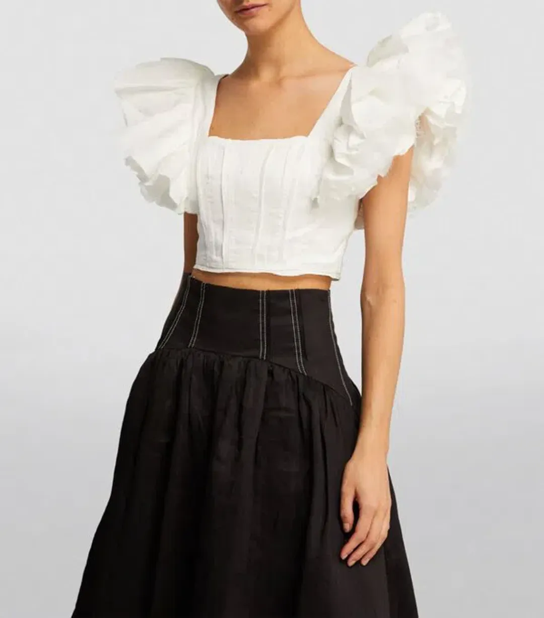 Aje Vanades Frill Crop Top & New Wave Mini Skirt Set Ivory Size 8 for rent on The Volte - main image