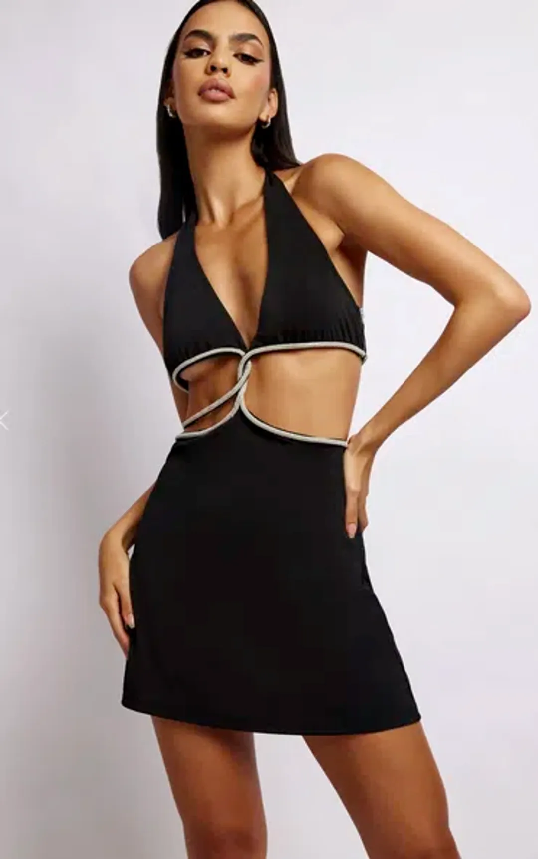 Meshki Nicha Halter Mini Dress With Cut Outs Black Size 6 for rent on The Volte - main image
