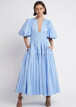 Aje Fallingwater Gathered Midi Dress Blue Size 10 for rent on The Volte - image 1