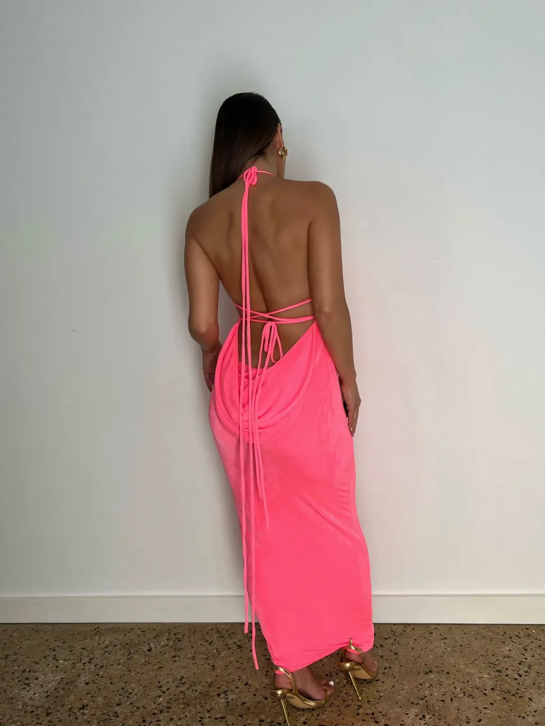 Mélani the Label Ciana Midi Dress Hot Pink Size XXS for rent on The Volte - main image
