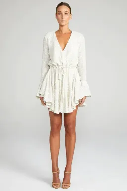 Shona Joy Aimee Frill Cuff Drawstring Mini Dress White Size 8 for rent on The Volte - image 1