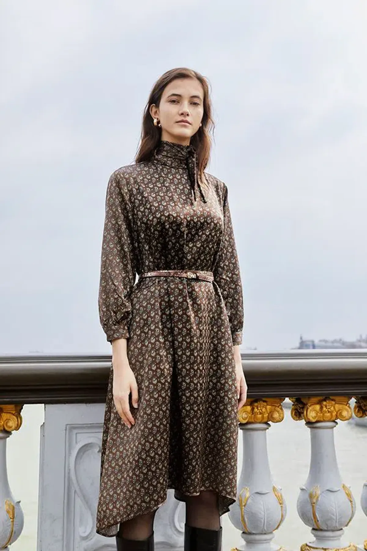 Scanlan Theodore Brown Silk Dress Print Size 6 for rent on The Volte - main image