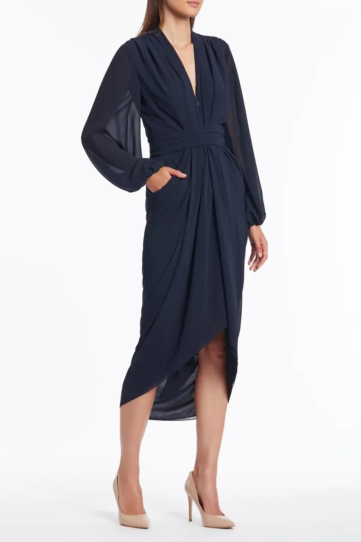 Carla Zampatti Modern Love Waterfall Dress Navy Size 14 - Image 2