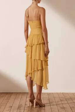 Shona Joy Iris Pin Tuck Frill Midi Dress Yellow Size 12 for rent on The Volte - image 2