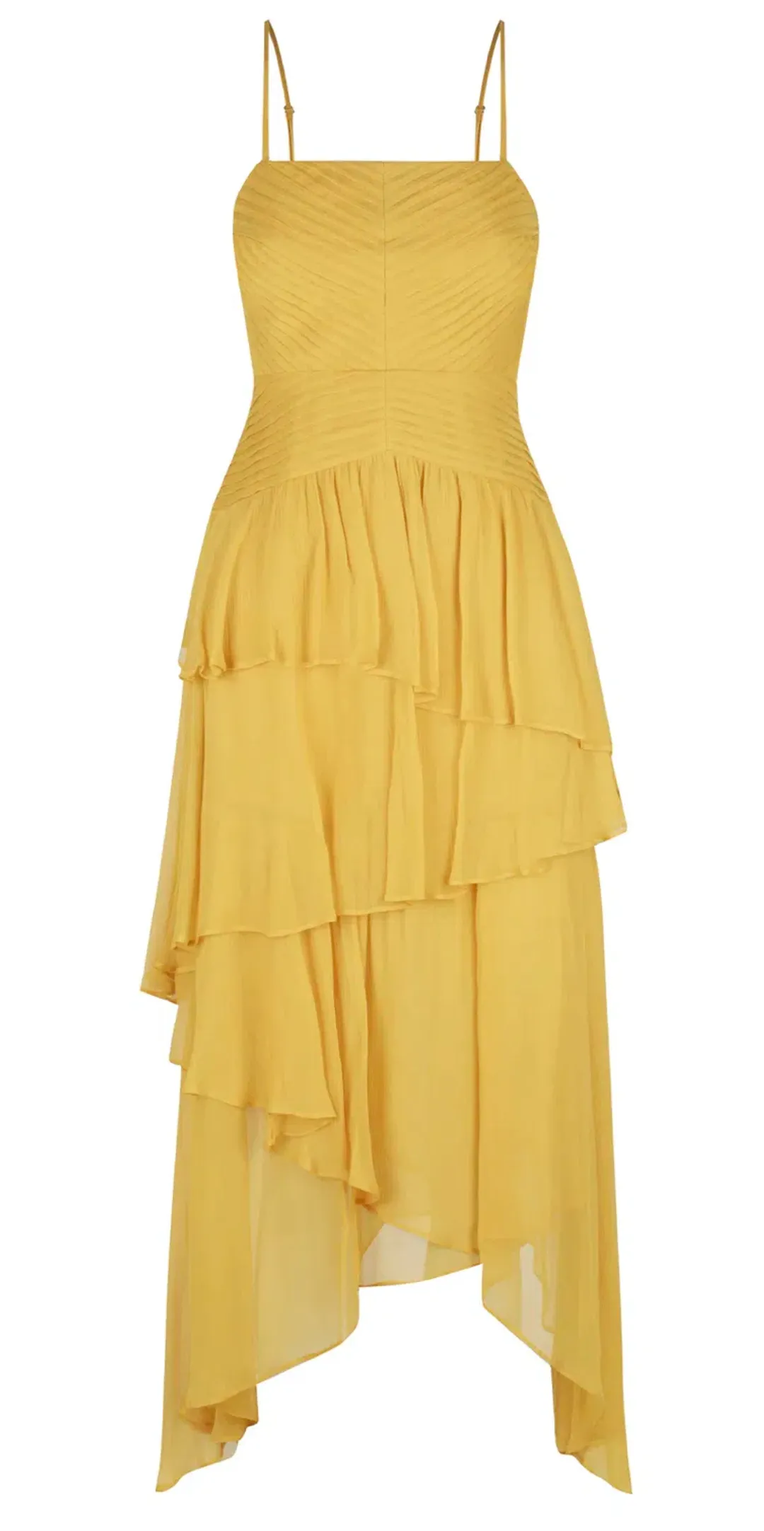 Shona Joy Iris Pin Tuck Frill Midi Dress Yellow Size 12 for rent on The Volte - main image