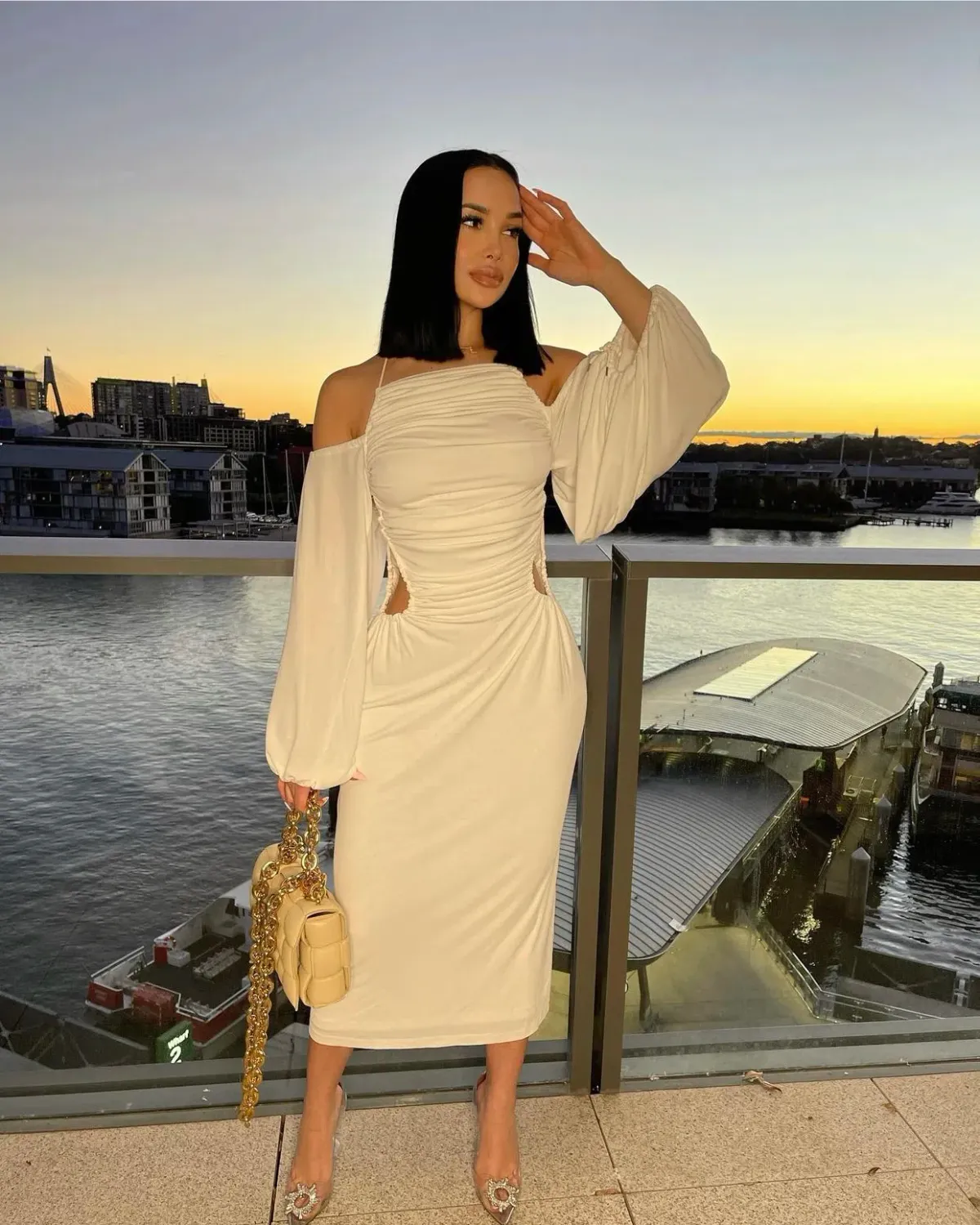 Dion Lee Ruched Midi Dress White Size 8 - Image 4