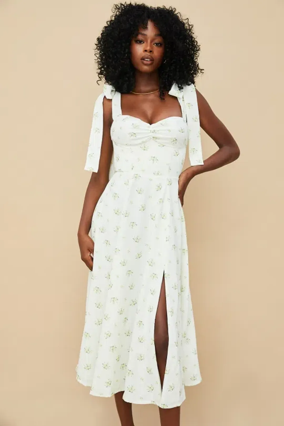 House of CB Alicia Ivory Midi Sundress White Floral Size 8 for rent on The Volte - main image