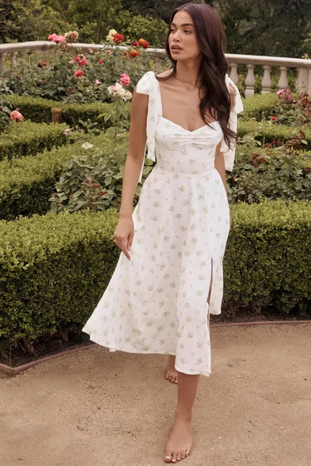 House of CB Alicia Ivory Midi Sundress White Floral Size 8 for rent on The Volte - main image