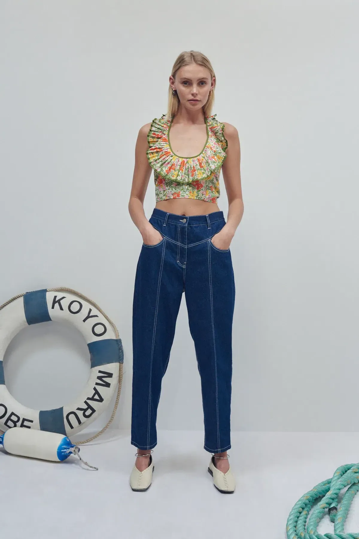 Alemais Cabana Apron Crop Top Multi Size 8 for rent on The Volte - main image