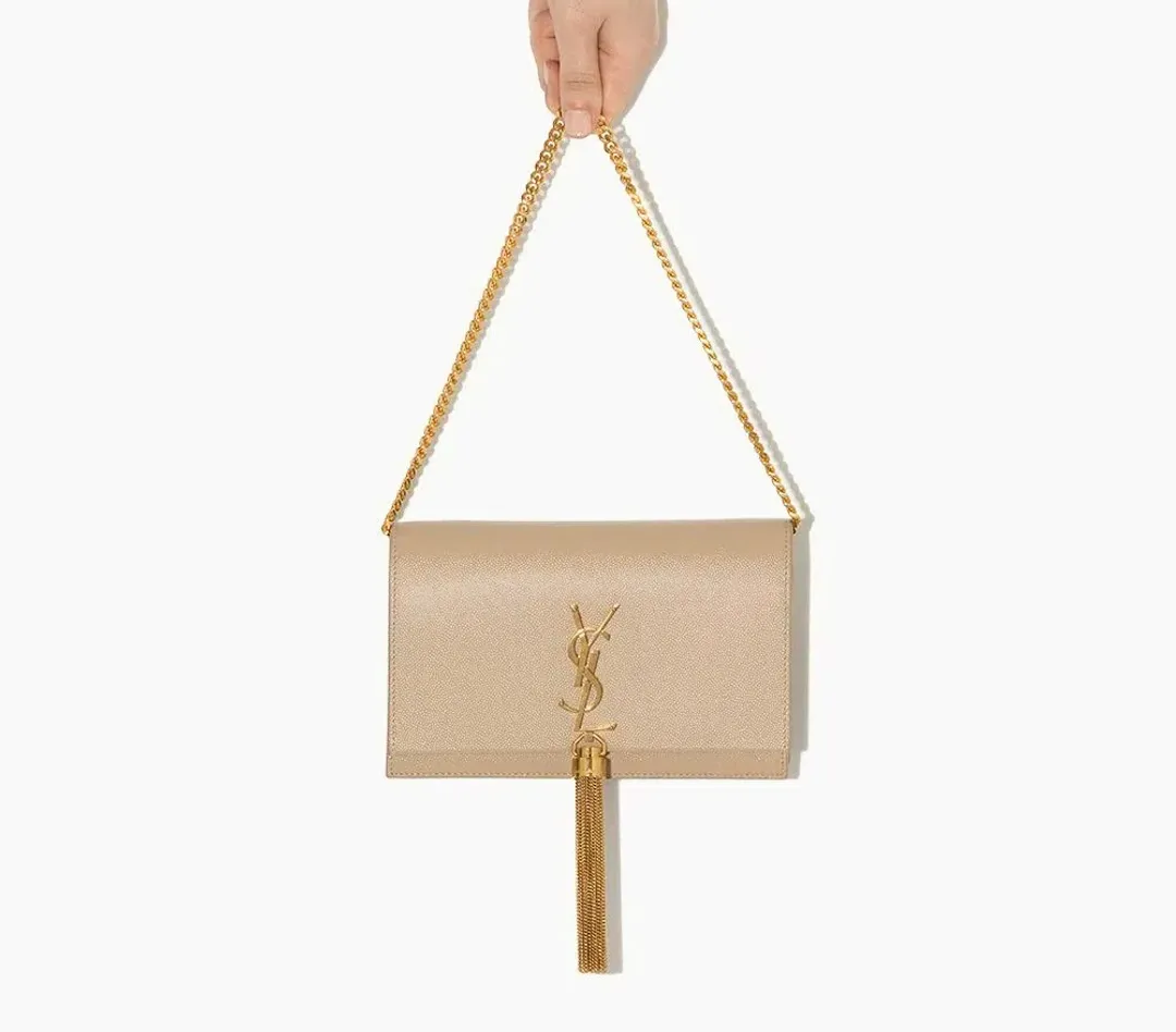 Saint Laurent Kate Nude Textured Leather with Gold Tassel Beige for rent on The Volte - main image