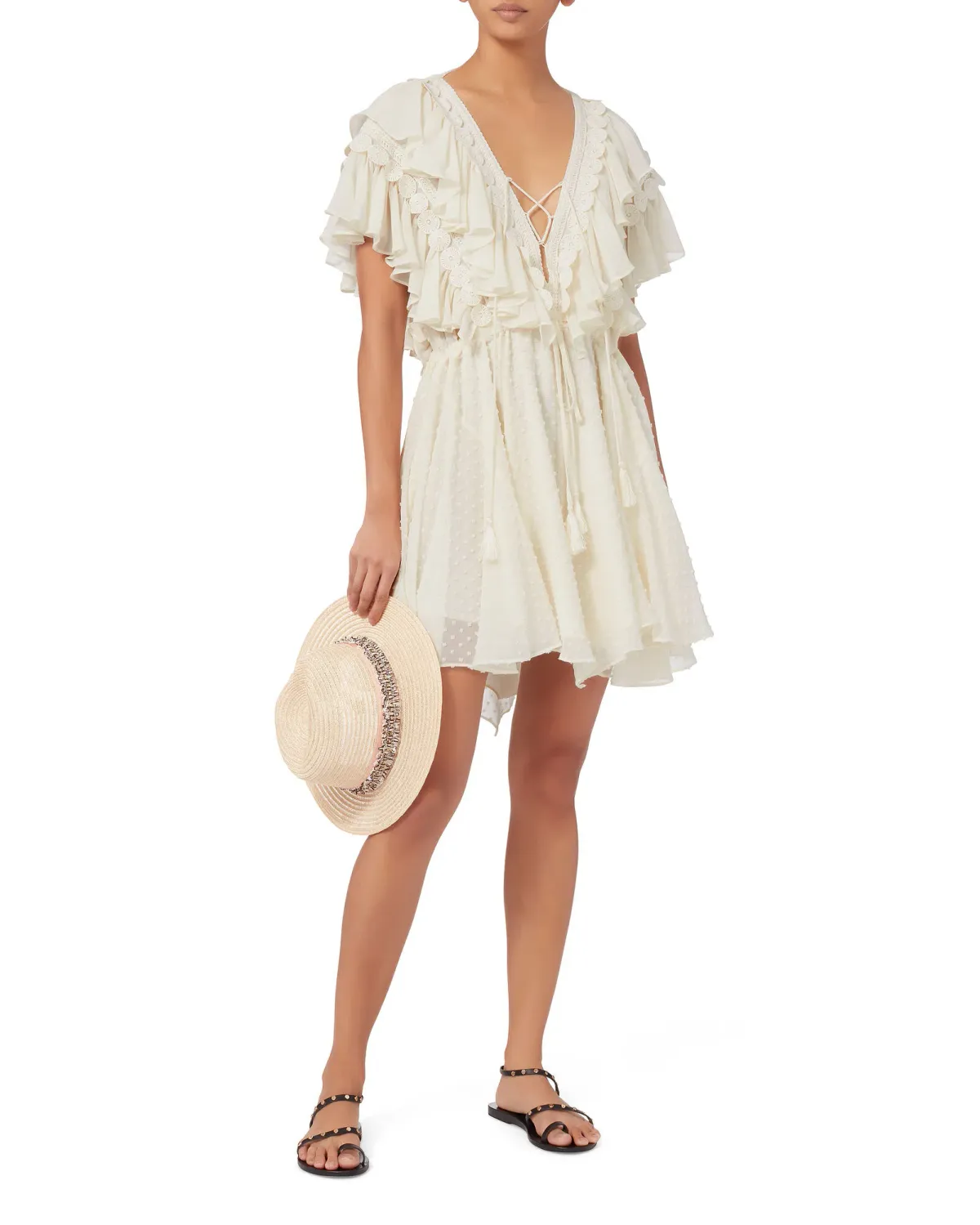 Shona Joy Stella Ruffle Dress Cream Size 10 for rent on The Volte - main image