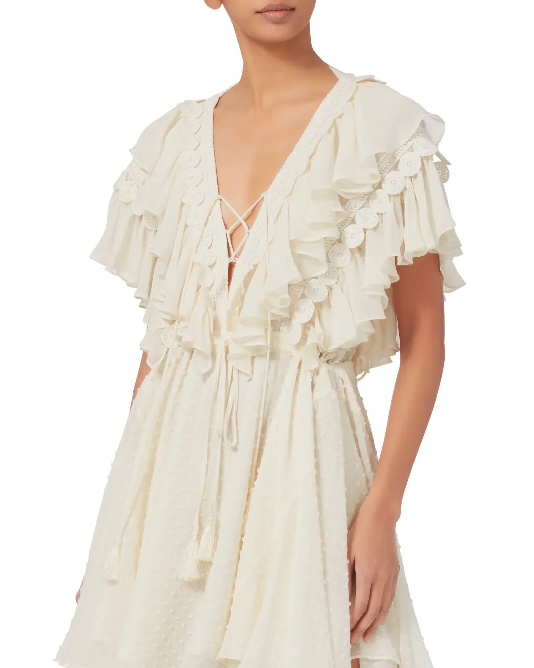 Shona Joy Stella Ruffle Dress Cream Size 10 for rent on The Volte - main image
