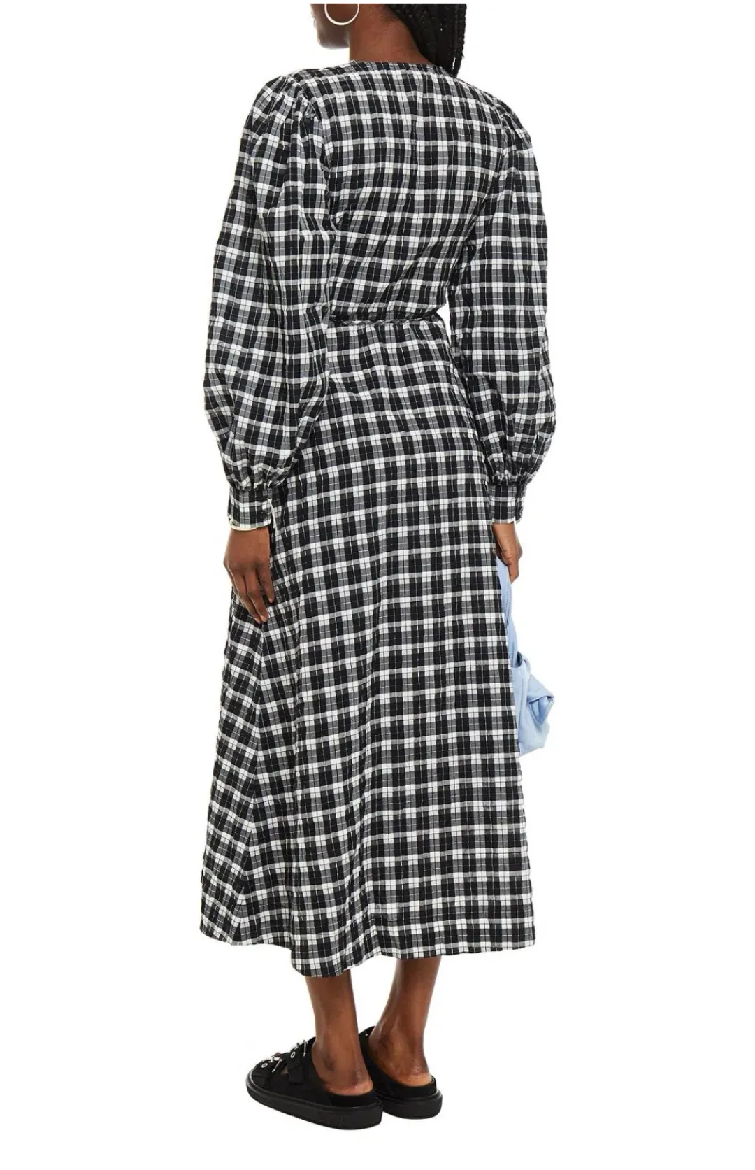 Ganni Seersucker Check Wrap Dress Print Size 8 for rent on The Volte - main image