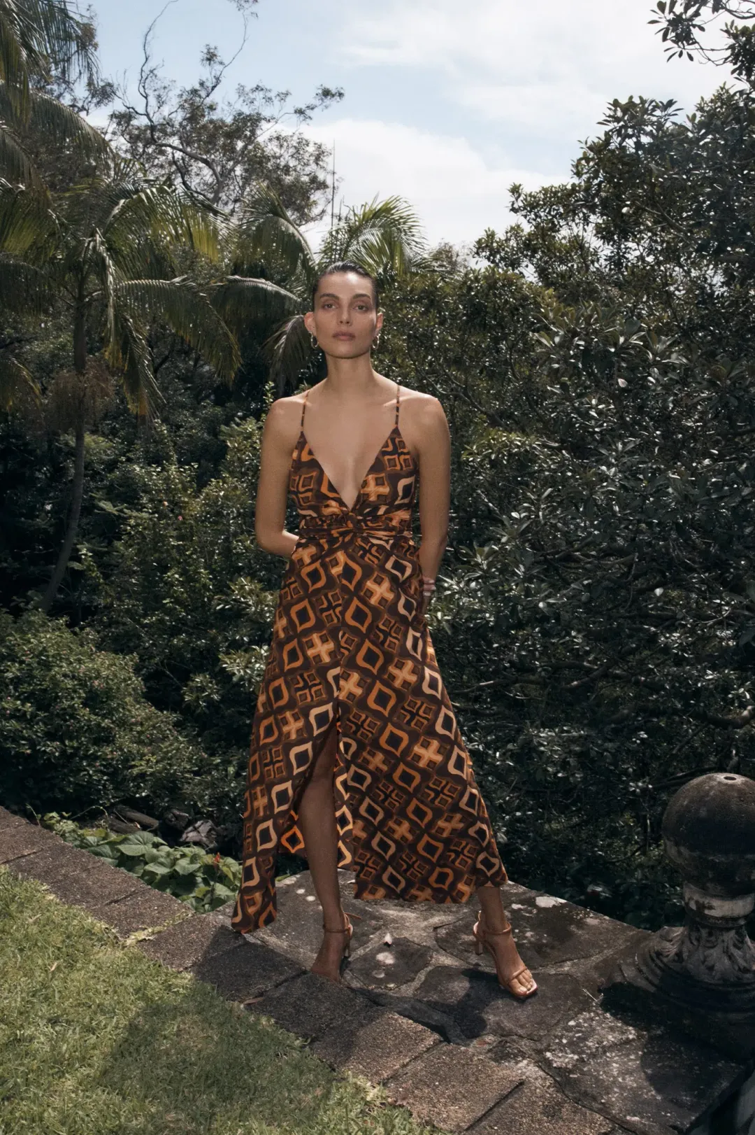 Scanlan Theodore Tile Print Cotton Dress Caramel Size 8 for rent on The Volte - main image