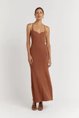 Dissh Koko Sweetheart Clay Knit Dress in Terracotta Brown Size S for rent on The Volte - image 1
