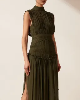 Shona Joy Safira Sleeveless Open Back Midi Dress in Olive Green Size 8 for rent on The Volte - image 4