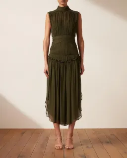Shona Joy Safira Sleeveless Open Back Midi Dress in Olive Green Size 8 for rent on The Volte - image 1