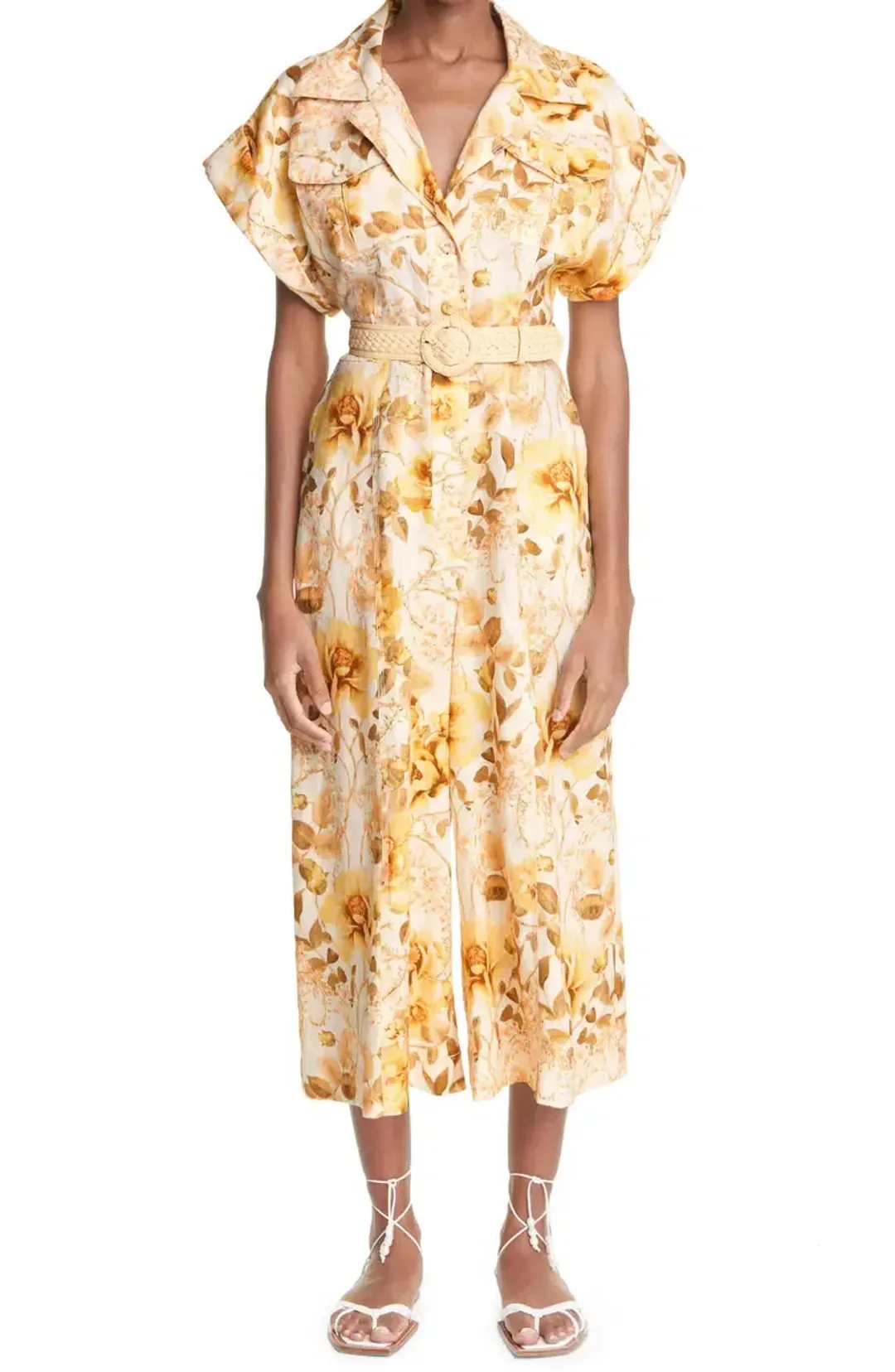 Zimmerman Rosa Roll Cuff Jumpsuit Floral Print Size 3 for rent on The Volte - main image