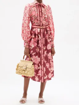 Zimmermann Concert Spliced Floral Silk Midi Dress Pink Print Size 14 for rent on The Volte - image 1
