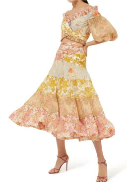 Zimmermann Postcard Pleated Fan Top size 2 Long Skirt Print Size 3 for rent on The Volte - image 4