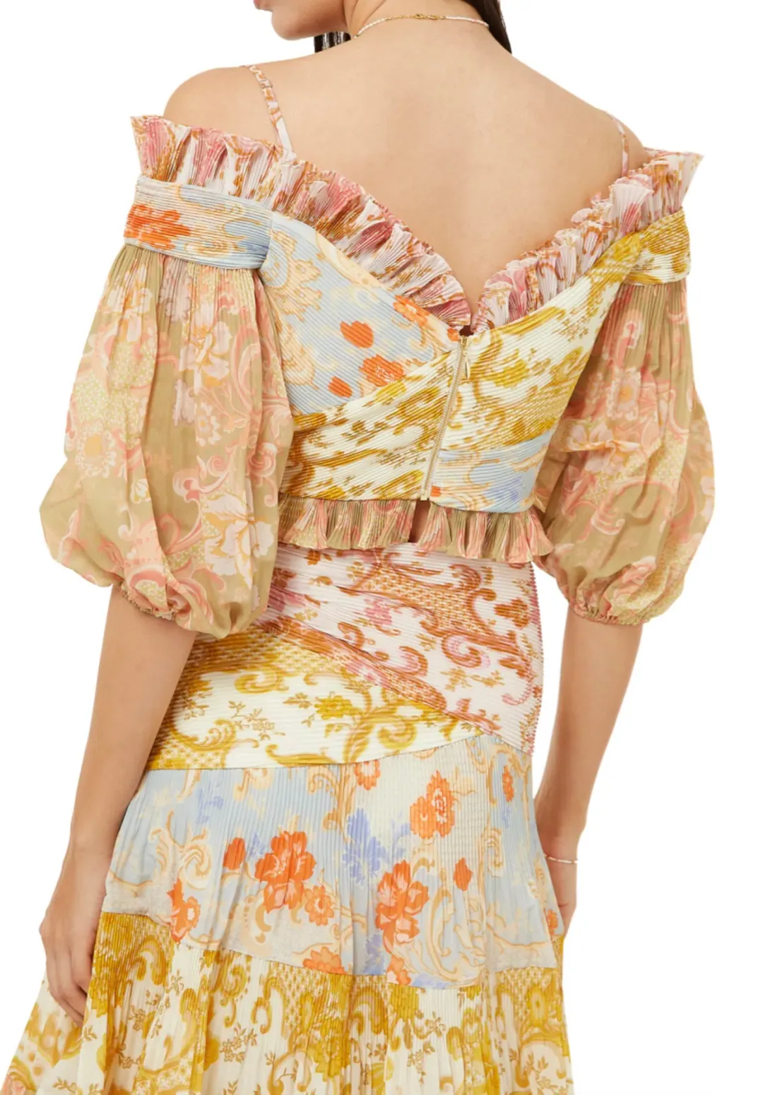 Zimmermann Postcard Pleated Fan Top size 2 Long Skirt Print Size 3 for rent on The Volte - main image