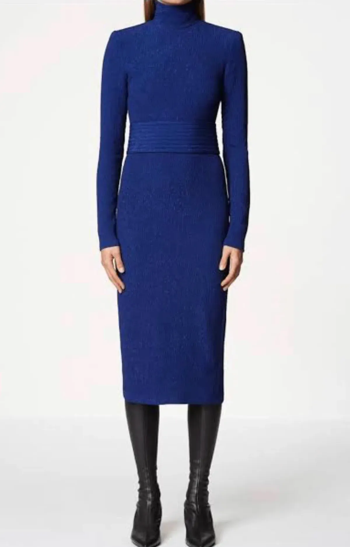 Scanlan Theodore Stretch High Neck Reptile Midi Dress Navy Size 10 - Image 2