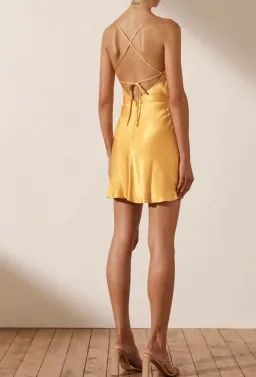 Shona Joy Alma Asymmetrical Bias Cowl Mini Dress Yellow Size 10 for rent on The Volte - image 2