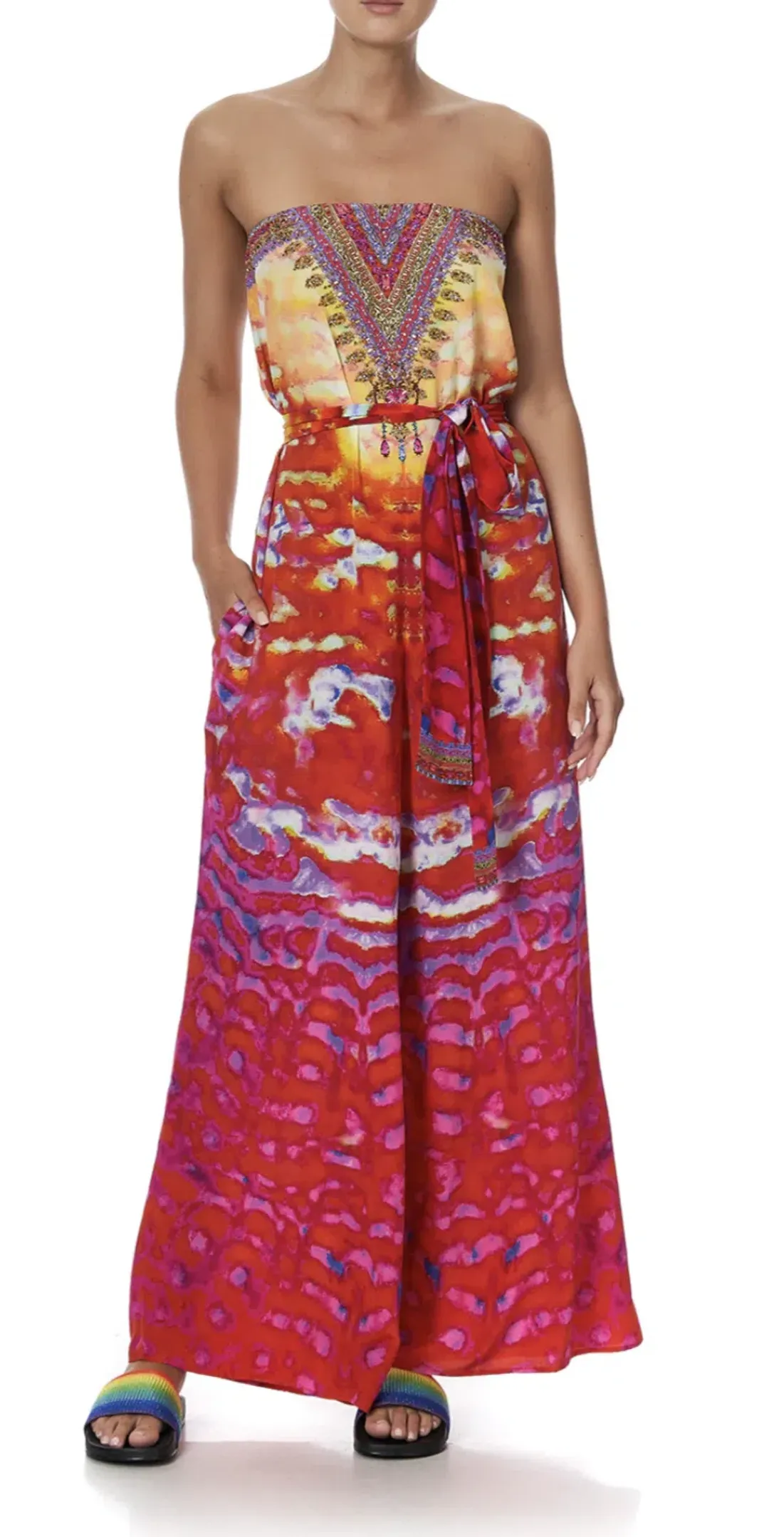 Camilla Banshee Beckons Tie Waist Strapless Jumpsuit Print Size 6 for rent on The Volte - main image