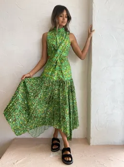 Alemais - Phyllis Twist Front Pleat Dress Green Print - Size 10 for rent on The Volte - image 3