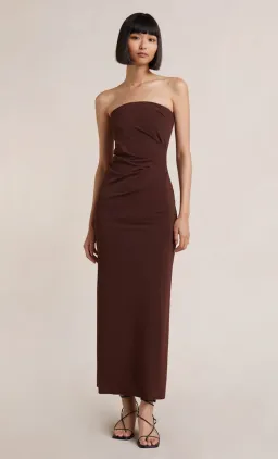 Bec & Bridge Myla Strapless Midi Dress Brown Size 8 for rent on The Volte - image 1