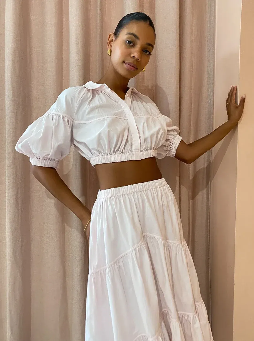 Acler Marquis Top and Skirt Set in Shell Pink Size 8 for rent on The Volte - main image