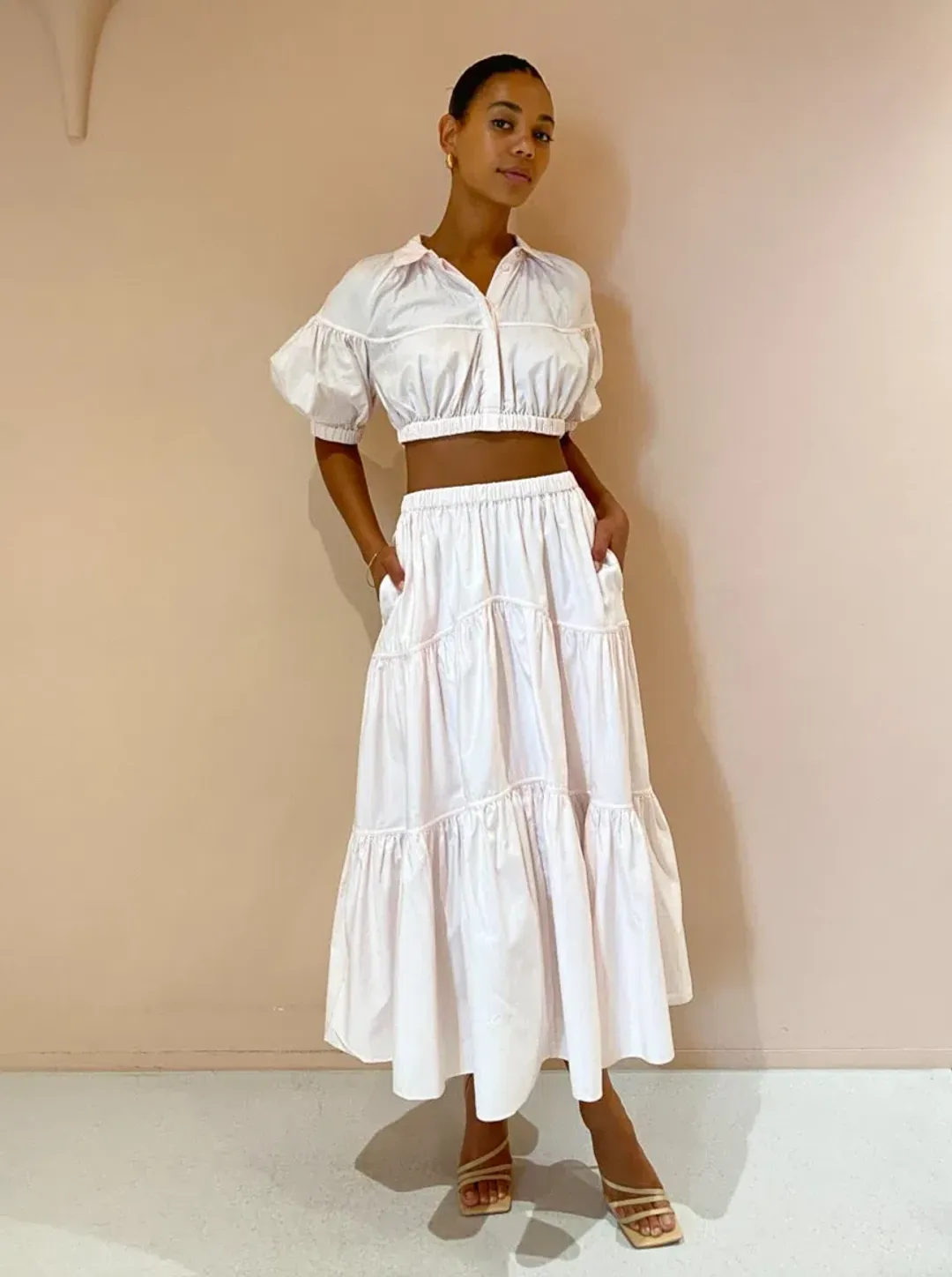 Acler Marquis Top and Skirt Set in Shell Pink Size 8 for rent on The Volte - main image