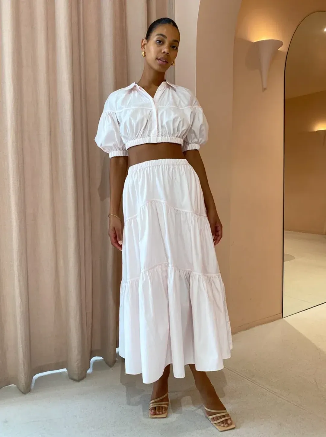 Acler Marquis Top and Skirt Set in Shell Pink Size 8 for rent on The Volte - main image