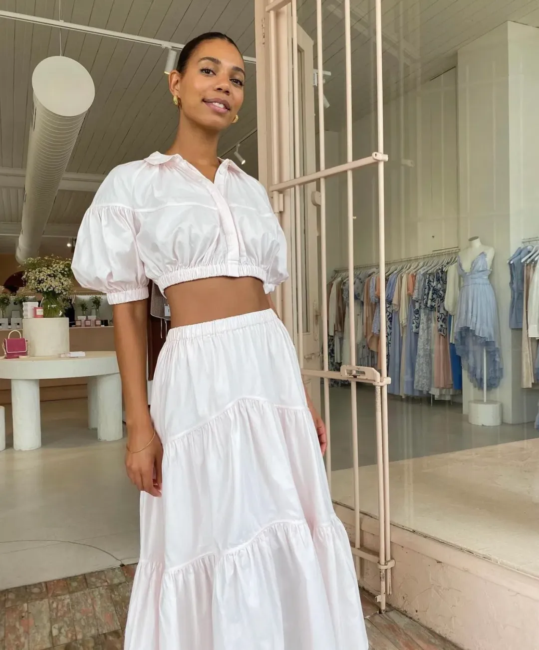 Acler Marquis Top and Skirt Set in Shell Pink Size 8 for rent on The Volte - main image