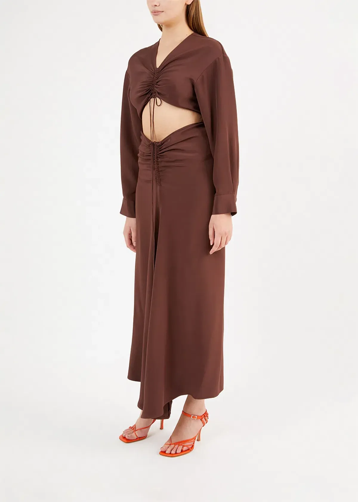 Christopher Esber The Ruched Disconnect Shirt Dress Brown Size 12 - Image 3