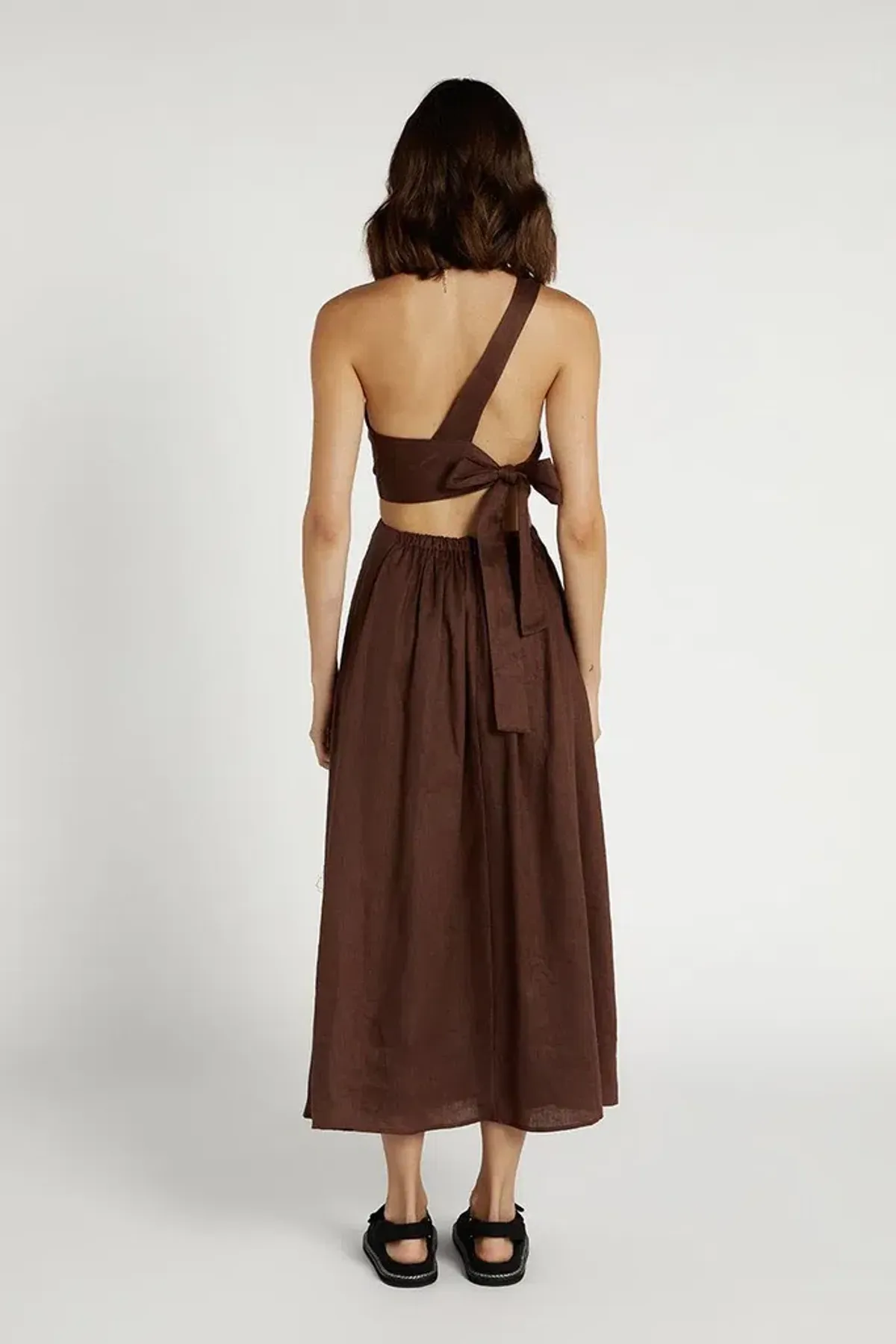 Dissh Keating Choc Linen Knot Mini Dress Brown Size S - Image 2