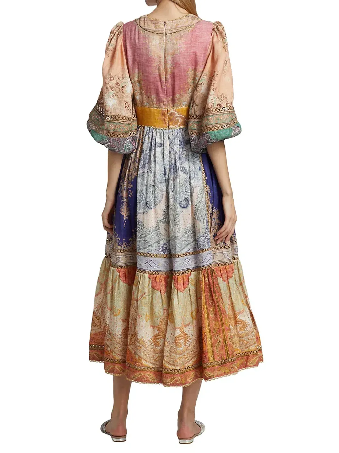 Zimmermann Anneke Lantern Midi Dress Spliced Print Size 4 / AU 16 for rent on The Volte - main image