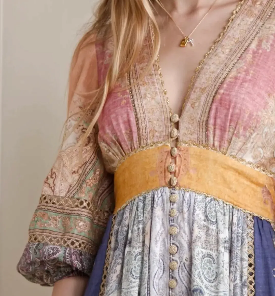 Zimmermann Anneke Lantern Midi Dress Spliced Print Size 4 / AU 16 for rent on The Volte - main image