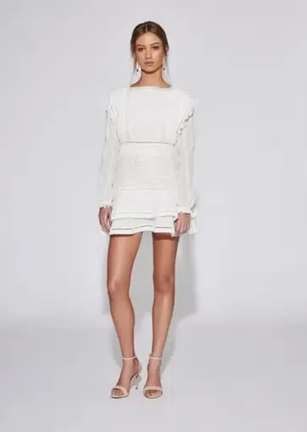 Sir the Label Ciel Detailed Long Sleeve Mini Dress Ivory Size 10 for rent on The Volte - main image