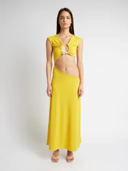Christopher Esber The Quartz Disconnect Torso Cap Sleeve Dress Yellow Size 6 for rent on The Volte - image 1
