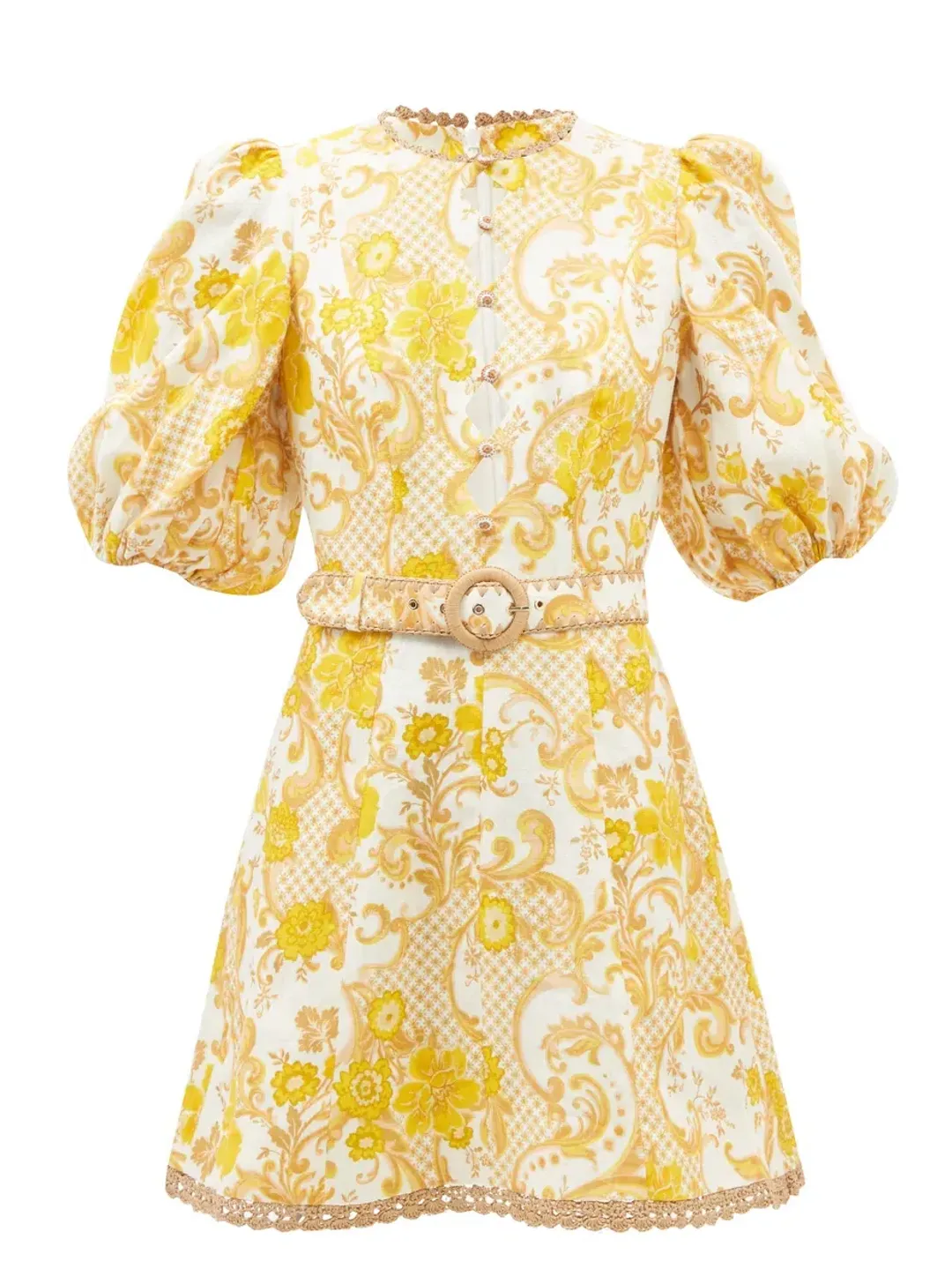 Zimmermann Postcard Mini Dress in Swirl Floral Yellow AU12 (22:05) for rent on The Volte - main image