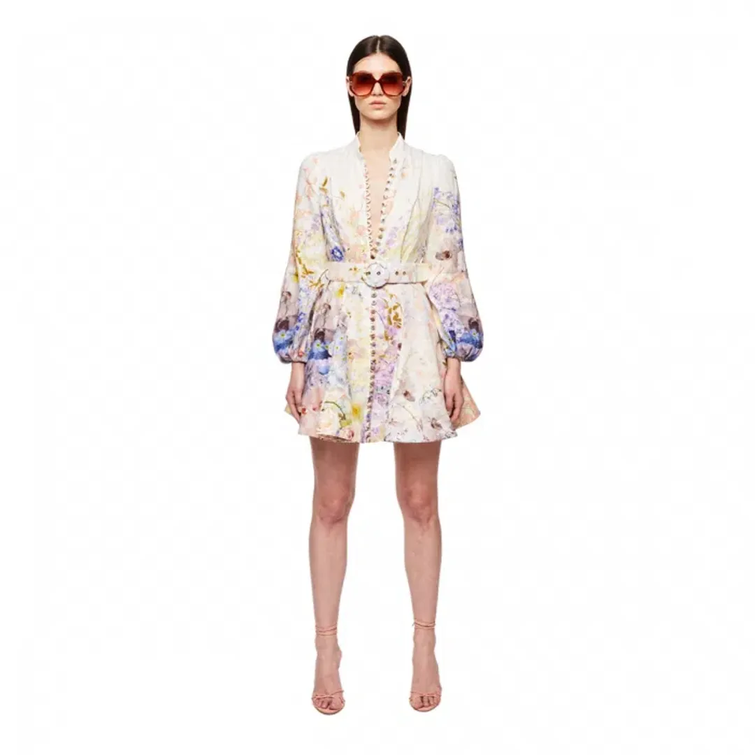 Zimmermann Rhythmic Buttoned Mini Dress Citrus Garden AU12 (22:03) for rent on The Volte - main image